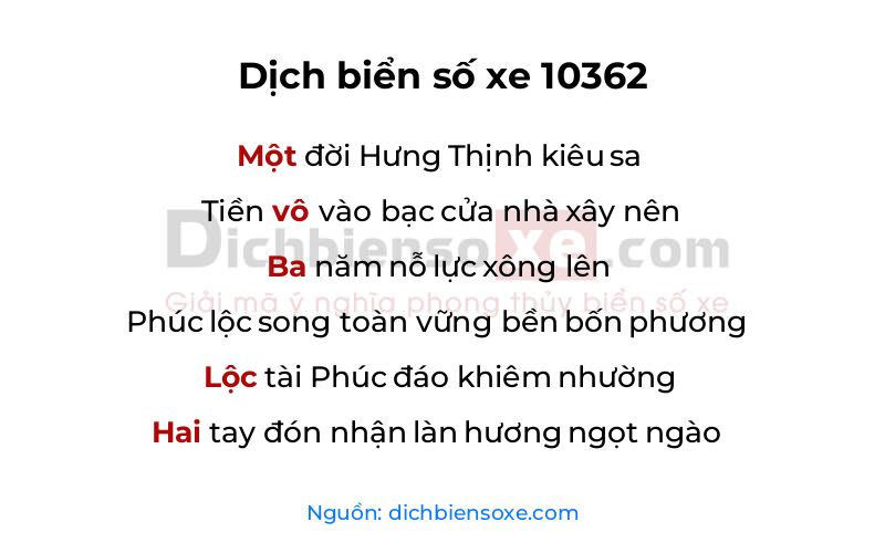 Dịch thơ biển số 10362