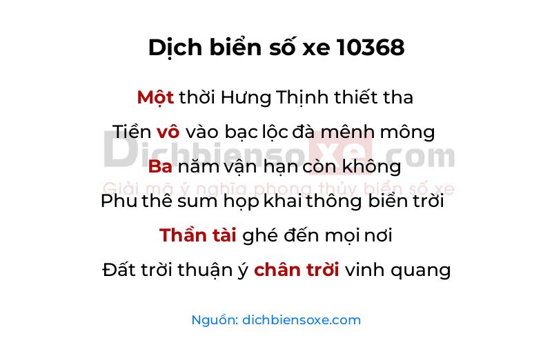 Dịch thơ biển số 10368