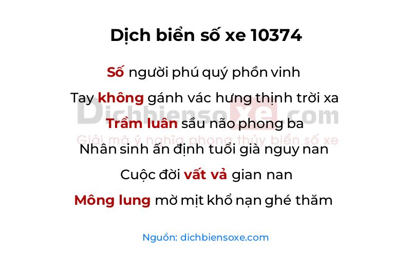 Dịch thơ biển số 10374