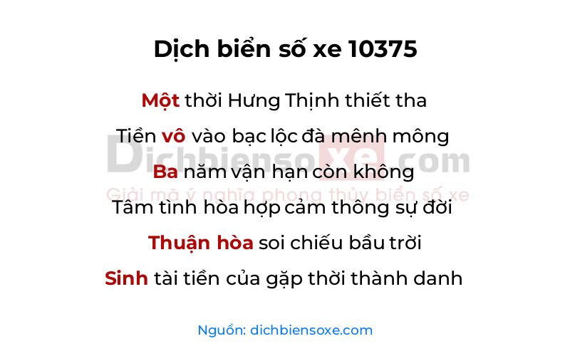 Dịch thơ biển số 10375