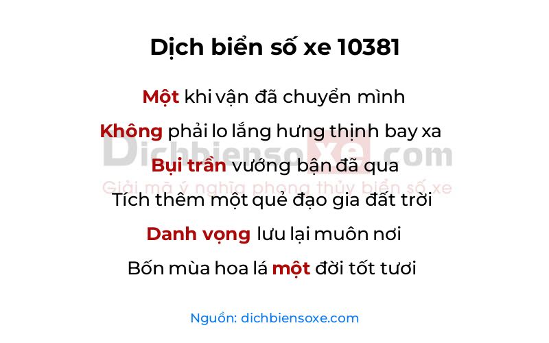 Dịch thơ biển số 10381