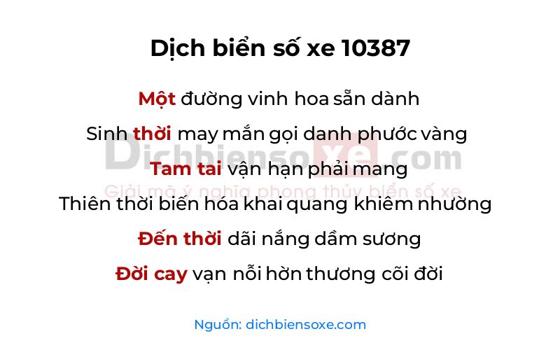 Dịch thơ biển số 10387