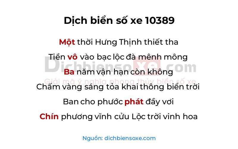 Dịch thơ biển số 10389