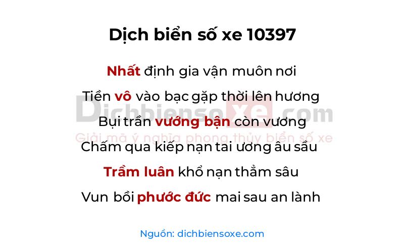 Dịch thơ biển số 10397