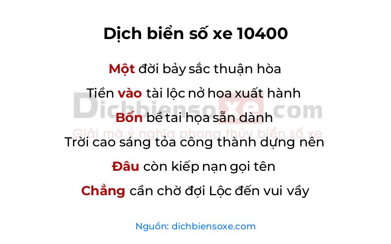 Dịch thơ biển số 10400