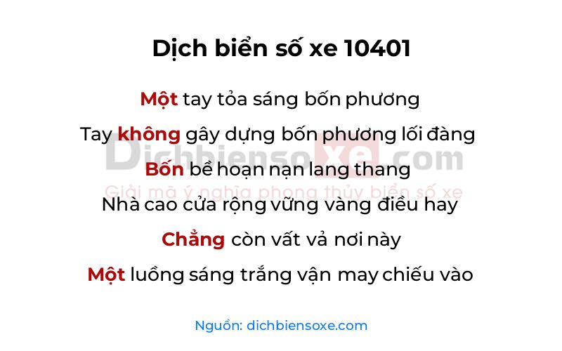 Dịch thơ biển số 10401