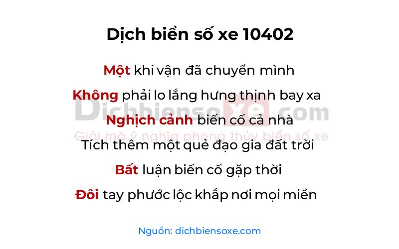 Dịch thơ biển số 10402
