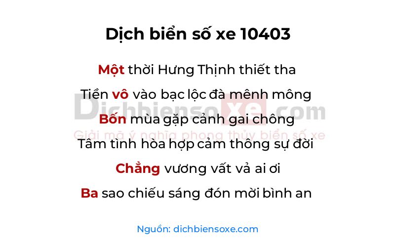 Dịch thơ biển số 10403