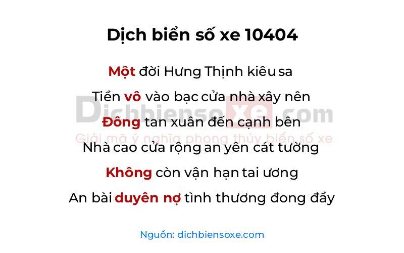 Dịch thơ biển số 10404