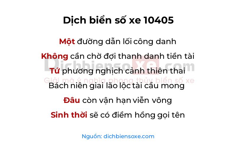 Dịch thơ biển số 10405