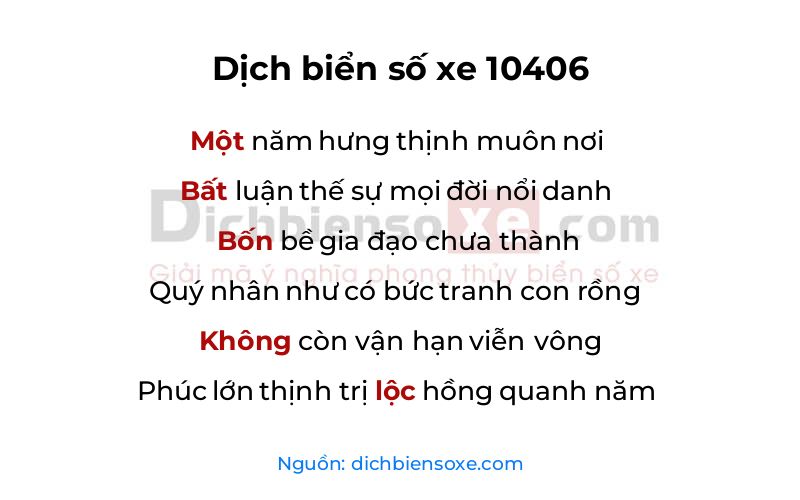 Dịch thơ biển số 10406
