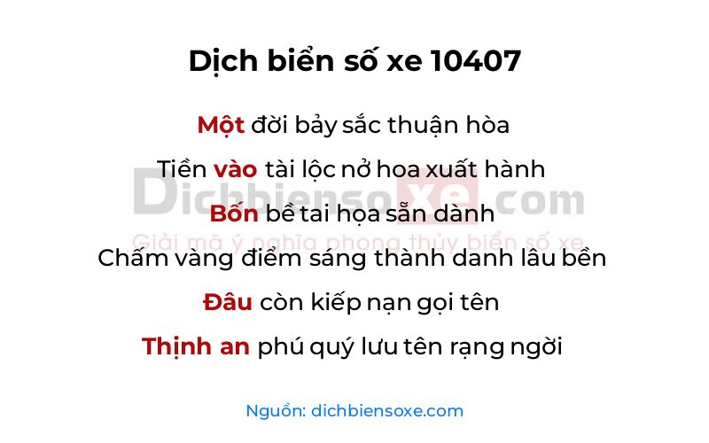 Dịch thơ biển số 10407