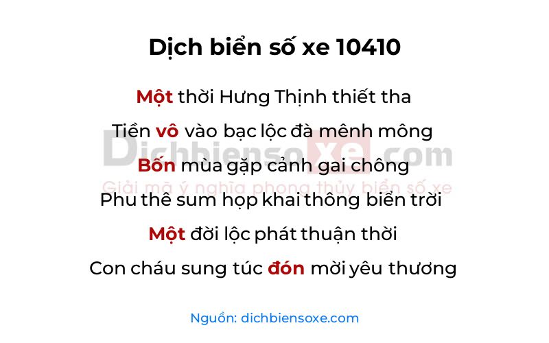 Dịch thơ biển số 10410