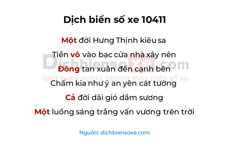 Dịch thơ biển số 10411