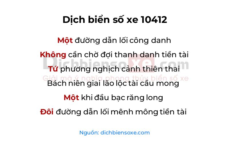 Dịch thơ biển số 10412
