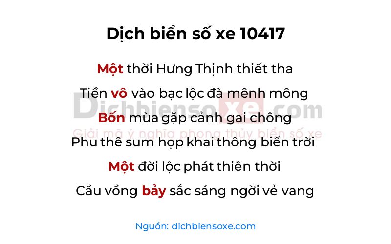 Dịch thơ biển số 10417