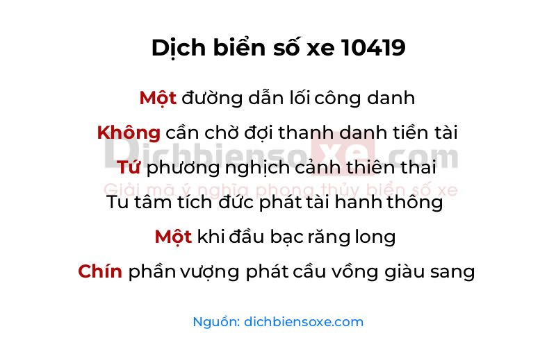 Dịch thơ biển số 10419