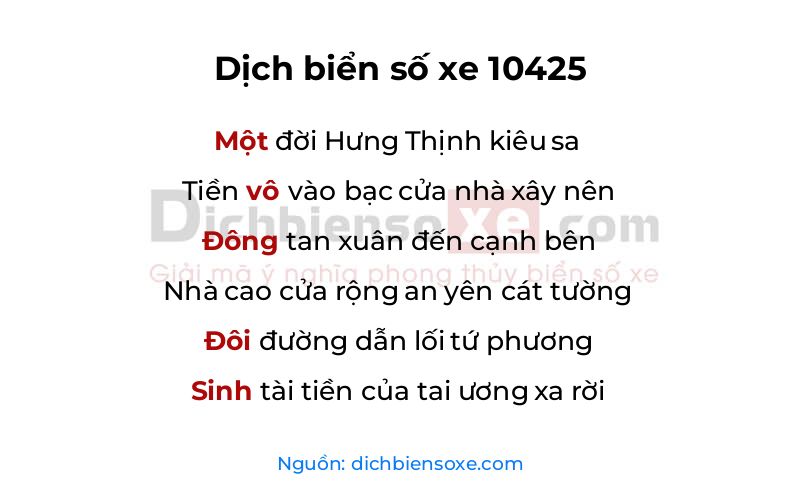 Dịch thơ biển số 10425