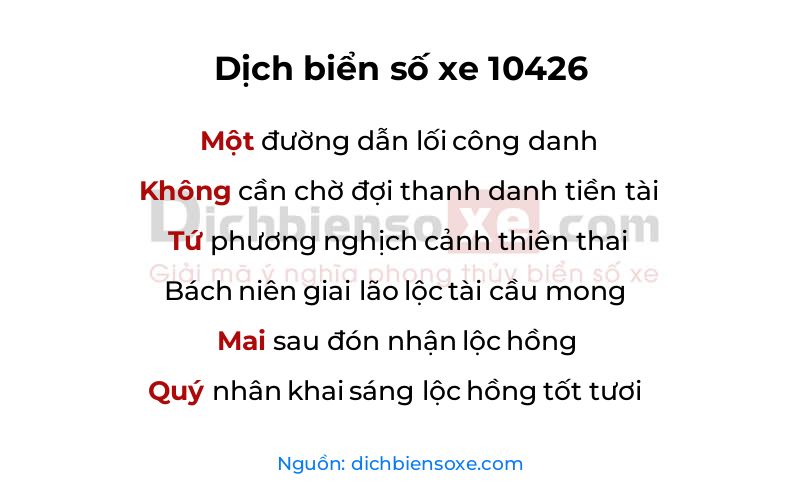 Dịch thơ biển số 10426