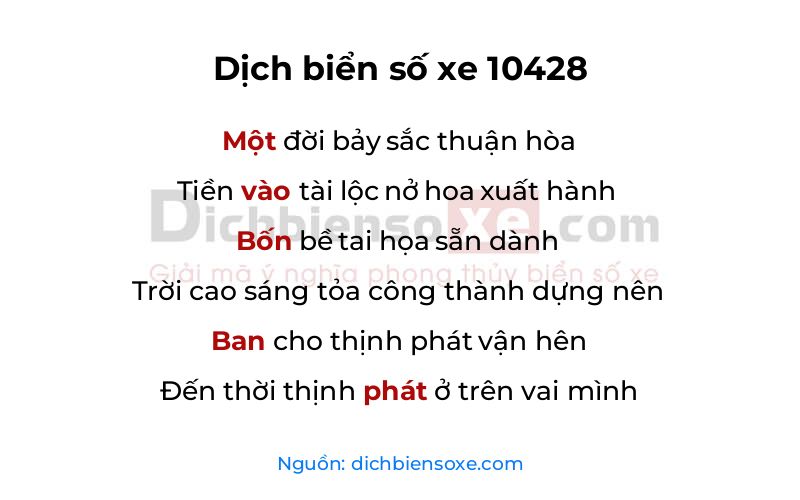 Dịch thơ biển số 10428