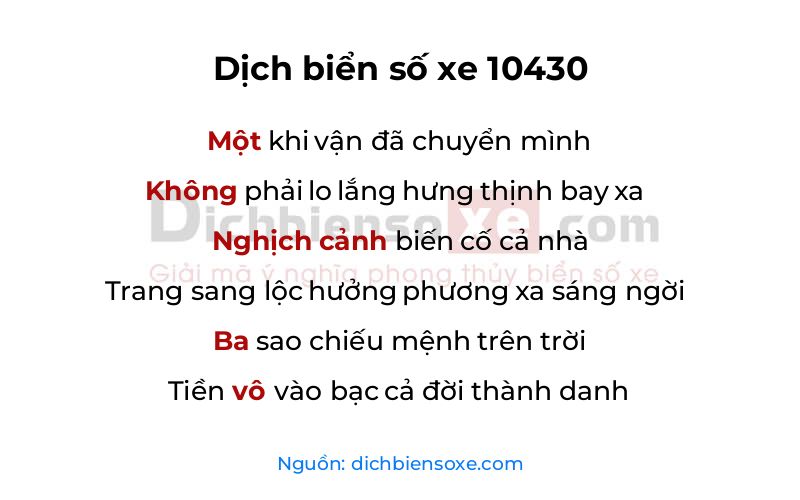 Dịch thơ biển số 10430