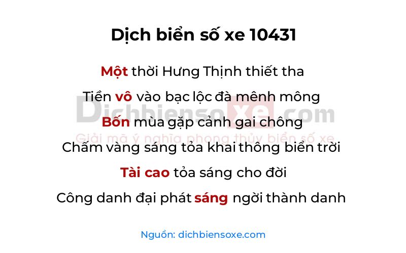Dịch thơ biển số 10431