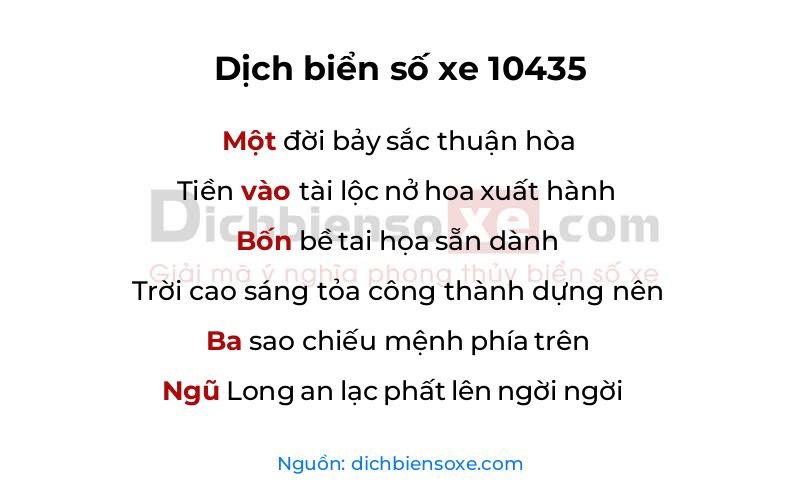 Dịch thơ biển số 10435