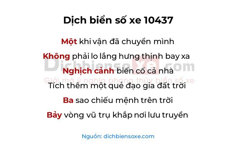 Dịch thơ biển số 10437