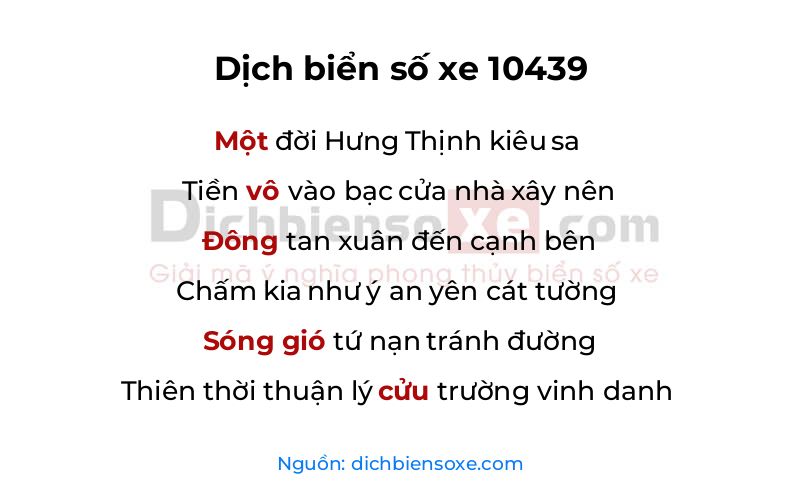 Dịch thơ biển số 10439