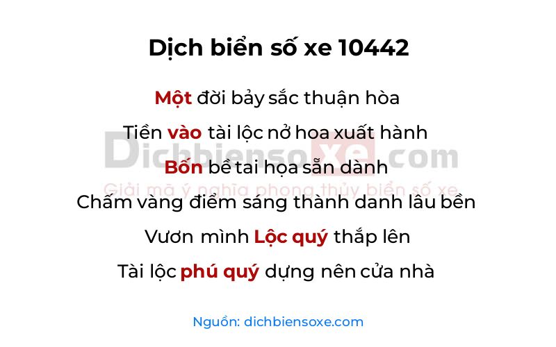 Dịch thơ biển số 10442