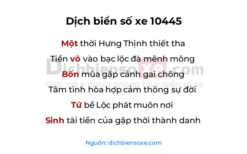 Dịch thơ biển số 10445