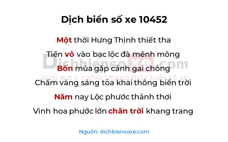Dịch thơ biển số 10452