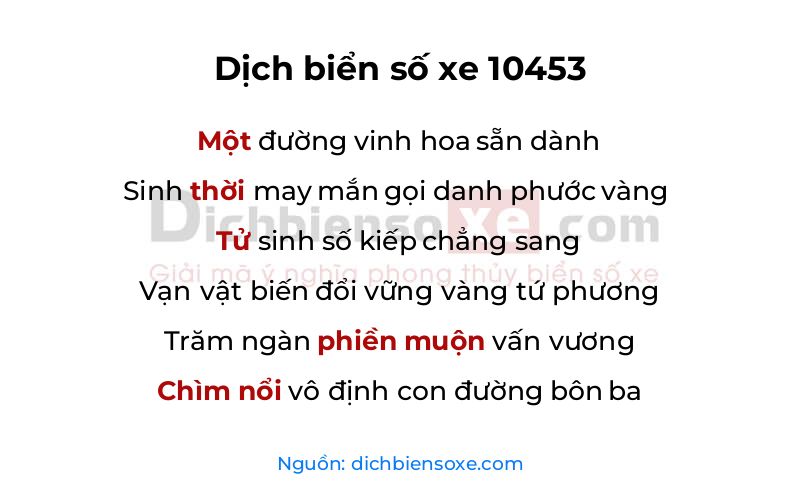 Dịch thơ biển số 10453
