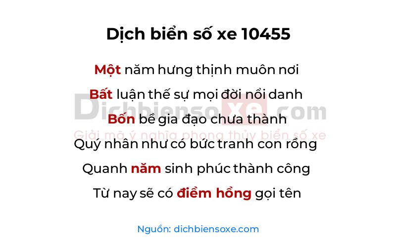 Dịch thơ biển số 10455