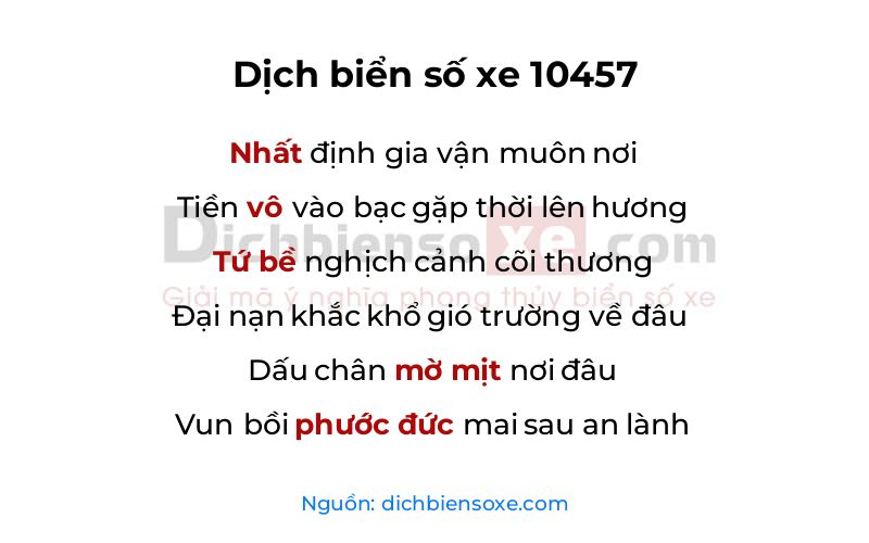Dịch thơ biển số 10457