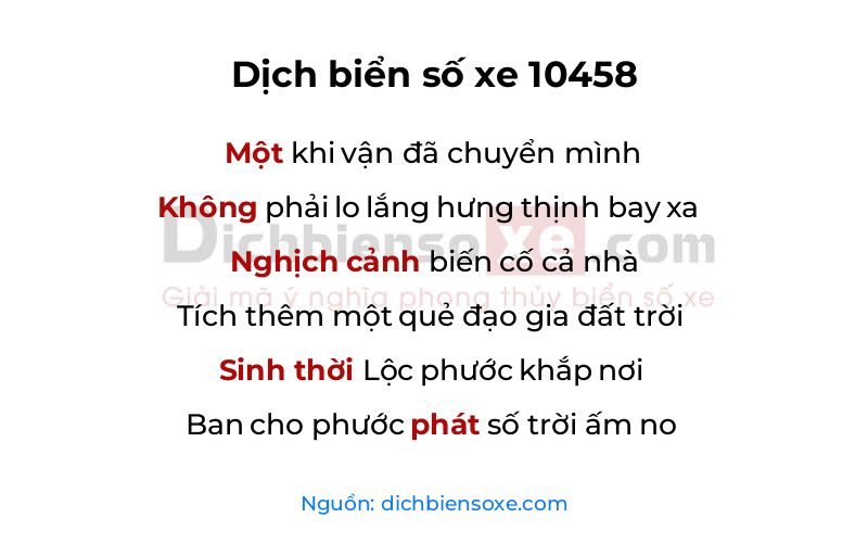 Dịch thơ biển số 10458
