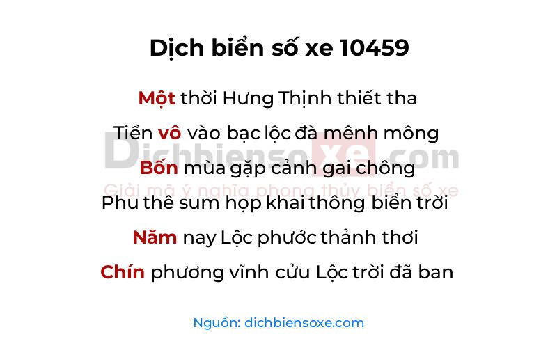 Dịch thơ biển số 10459