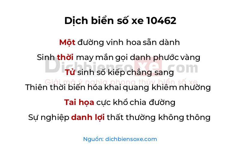 Dịch thơ biển số 10462