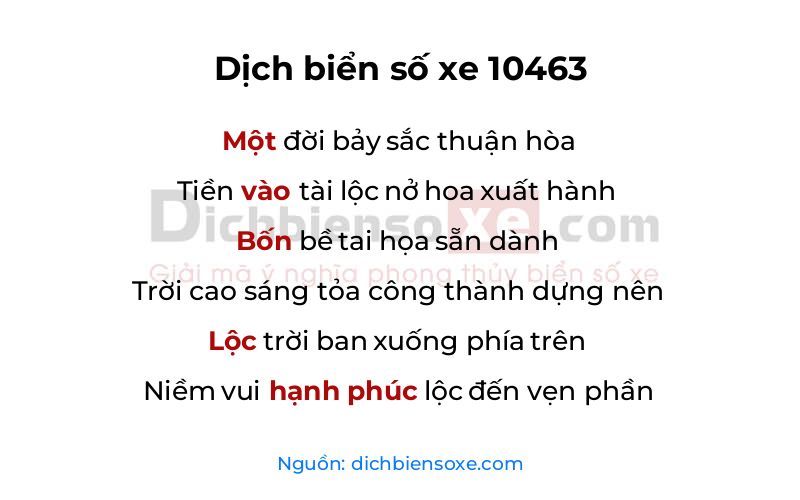 Dịch thơ biển số 10463