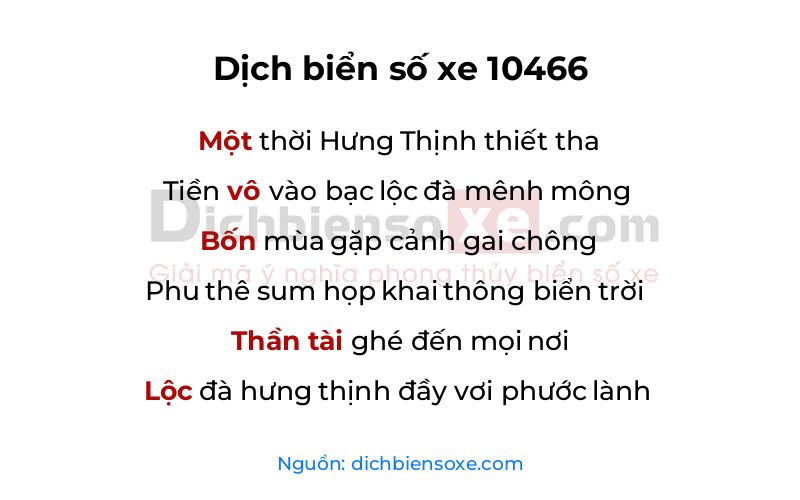 Dịch thơ biển số 10466