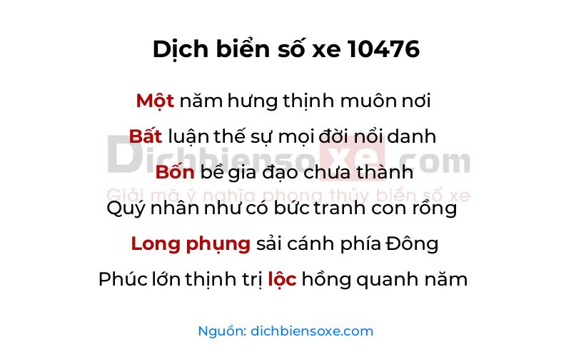 Dịch thơ biển số 10476