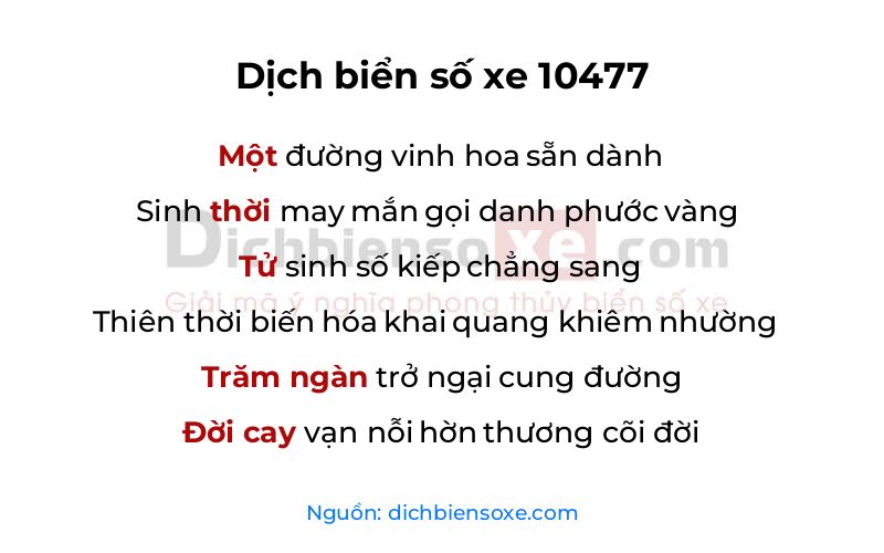 Dịch thơ biển số 10477