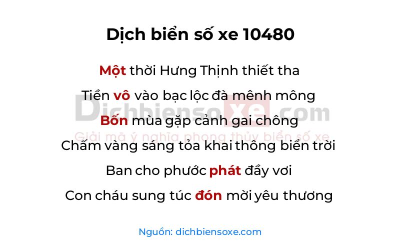 Dịch thơ biển số 10480