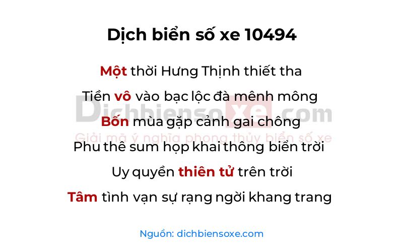 Dịch thơ biển số 10494