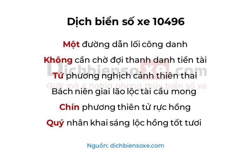 Dịch thơ biển số 10496