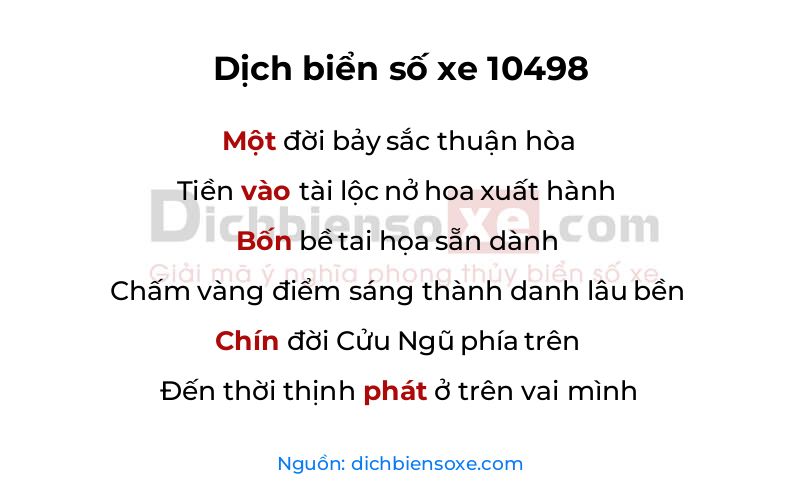 Dịch thơ biển số 10498