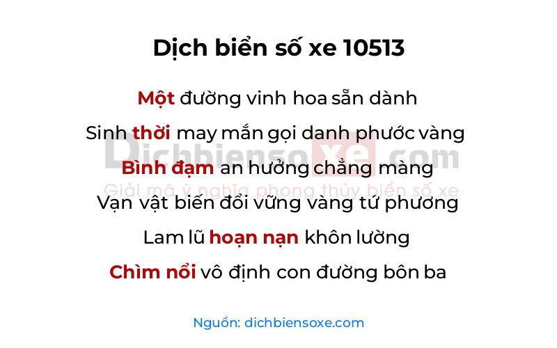 Dịch thơ biển số 10513