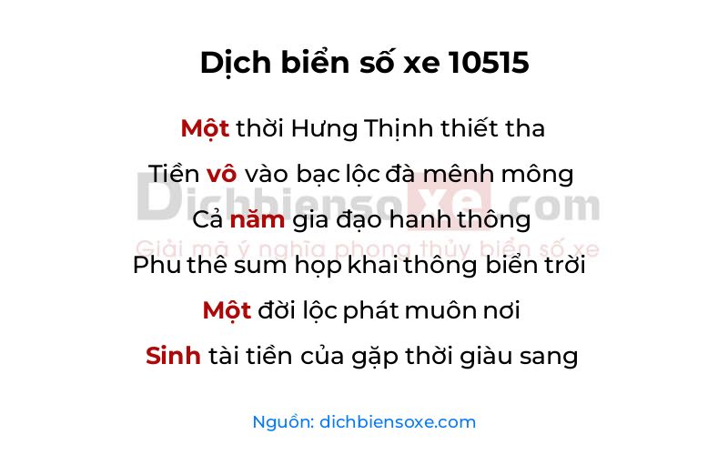 Dịch thơ biển số 10515
