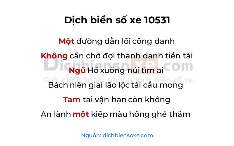 Dịch thơ biển số 10531