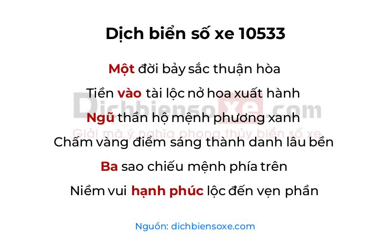 Dịch thơ biển số 10533